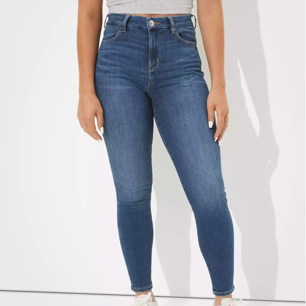 American Eagle Size 12 X Long Curvy Hi Rise Jegging Medium Blue Stretch Soft